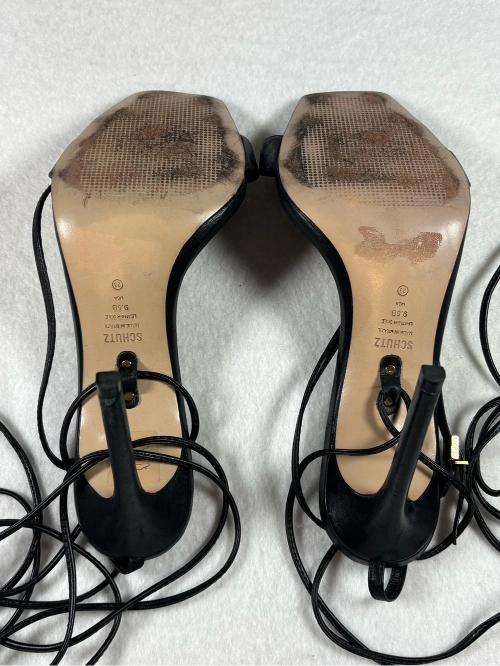 Schutz Black Leather Lace-Up Strappy Stiletto Heels | Size 9.5B | Made in Brazil